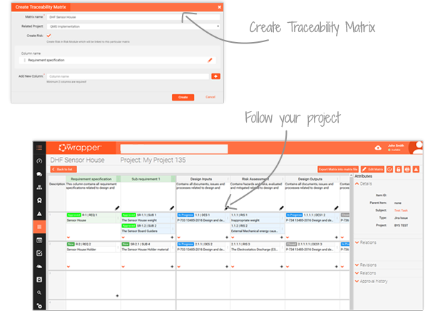 qmsWrapper Traceability Matrix – creating and following project lifecycle for medical device compliance
